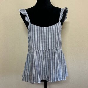 Pink Lily top women large linen blend peplum ruffle strap tank grey